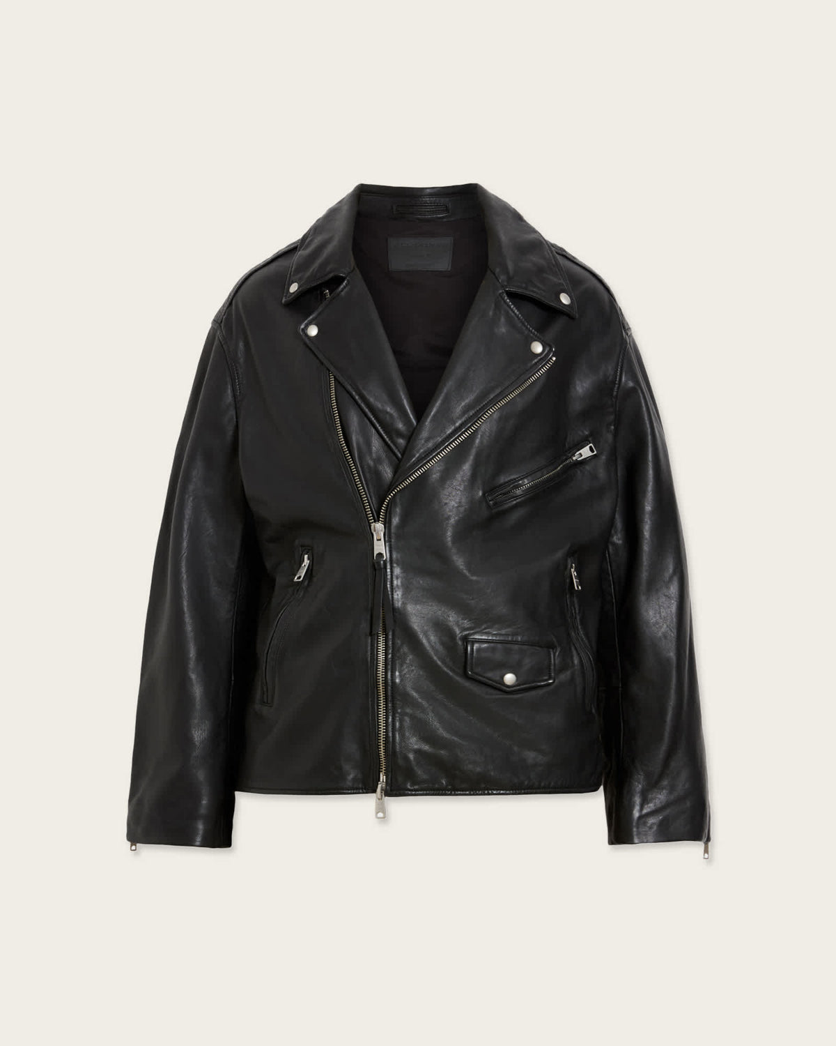 Bradford Oversized Leather Biker Jacket Black
