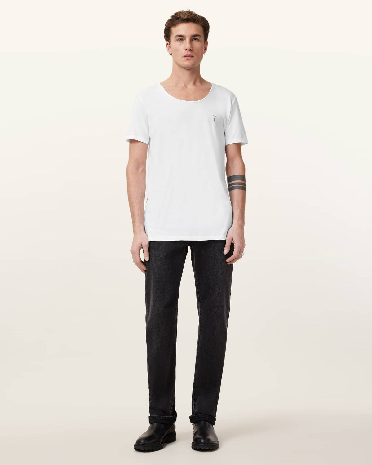 Faris Scoop Neck Slim Fit T-Shirt Optic White