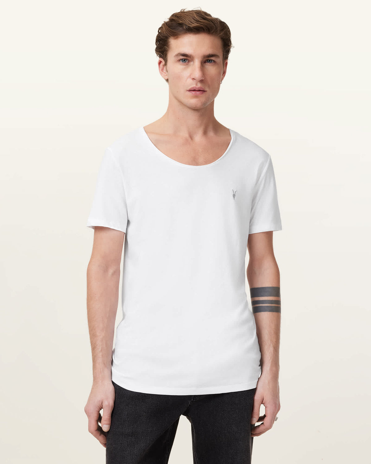 Faris Scoop Neck Slim Fit T-Shirt Optic White