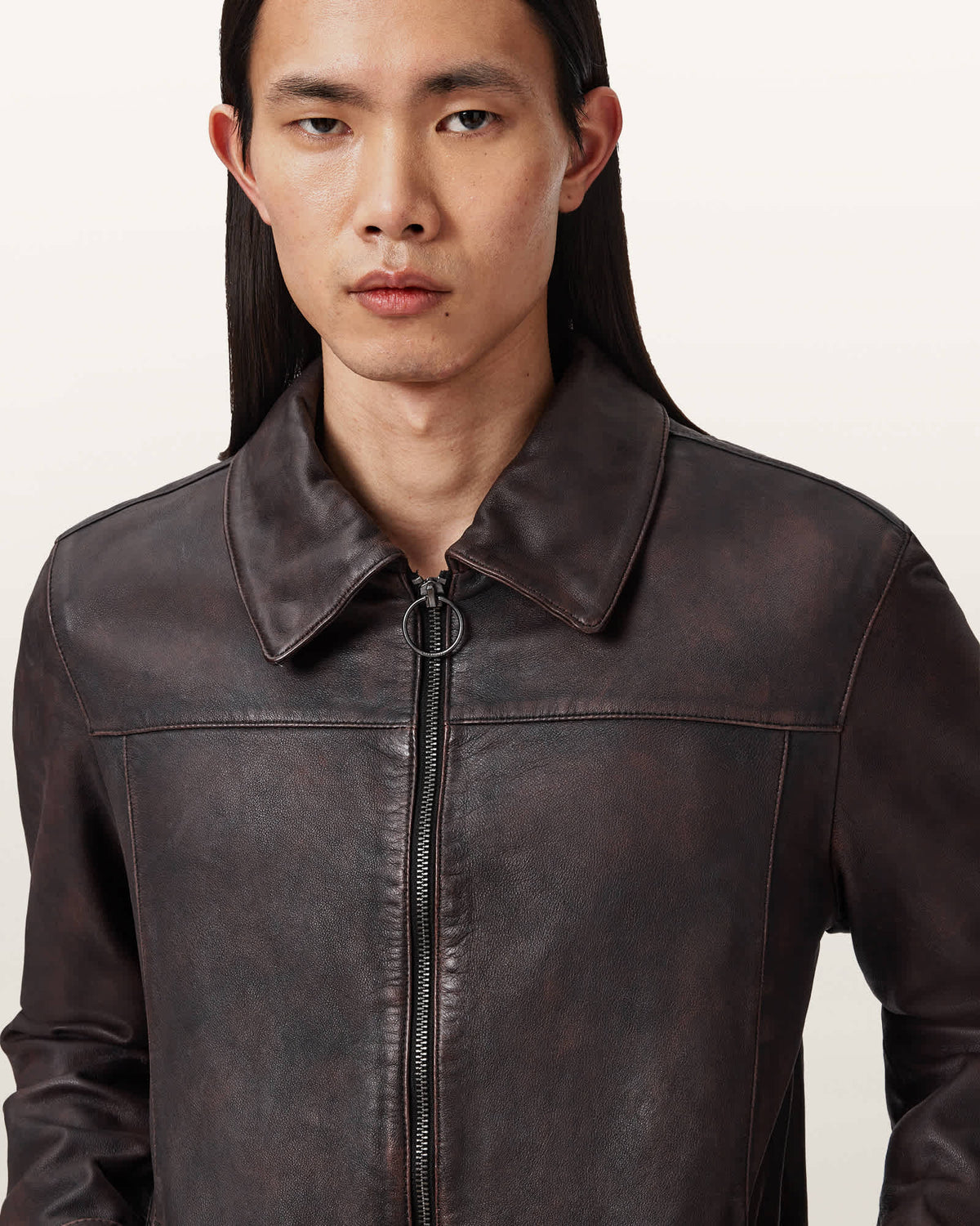 Alkan Zip Up Two Tone Leather Jacket OXBLOOD RED