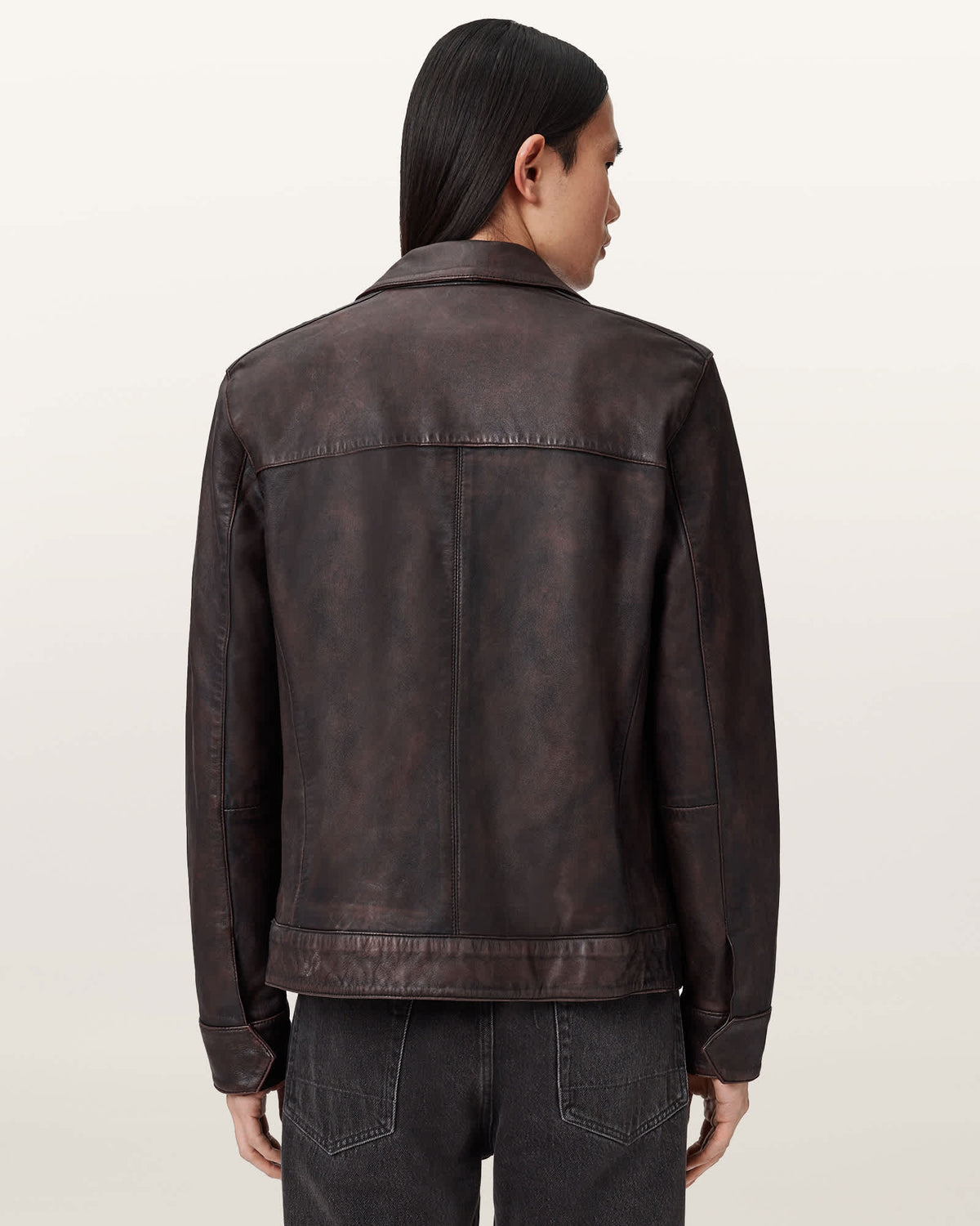 Alkan Zip Up Two Tone Leather Jacket OXBLOOD RED