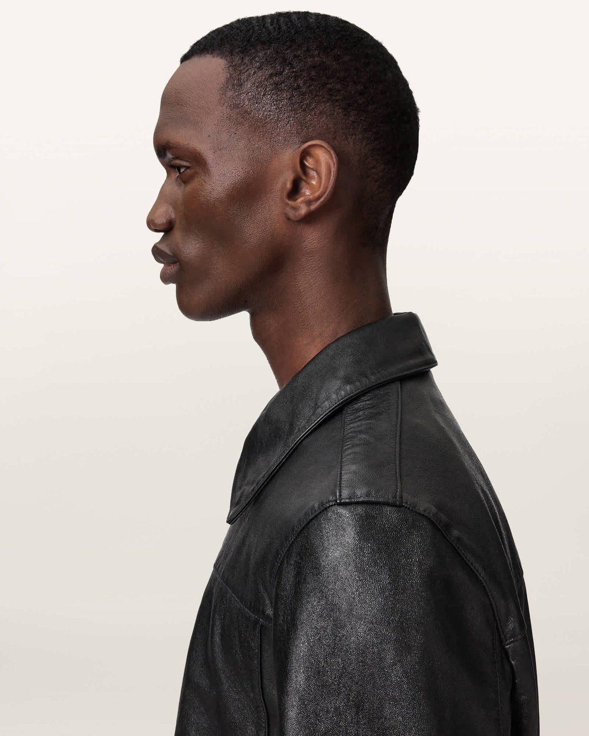 Alkan Zip Up Two Tone Leather Jacket Black