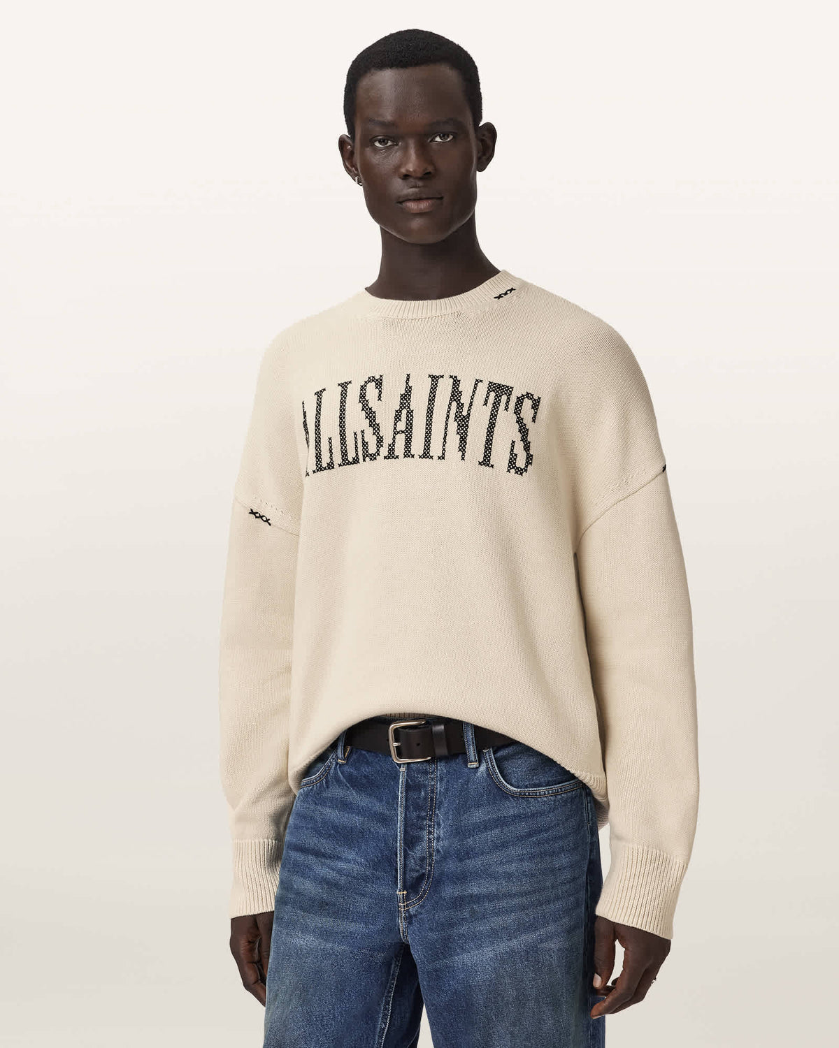 Crossed Oversized Crew Neck Embroidered Jumper ECRU WHITE