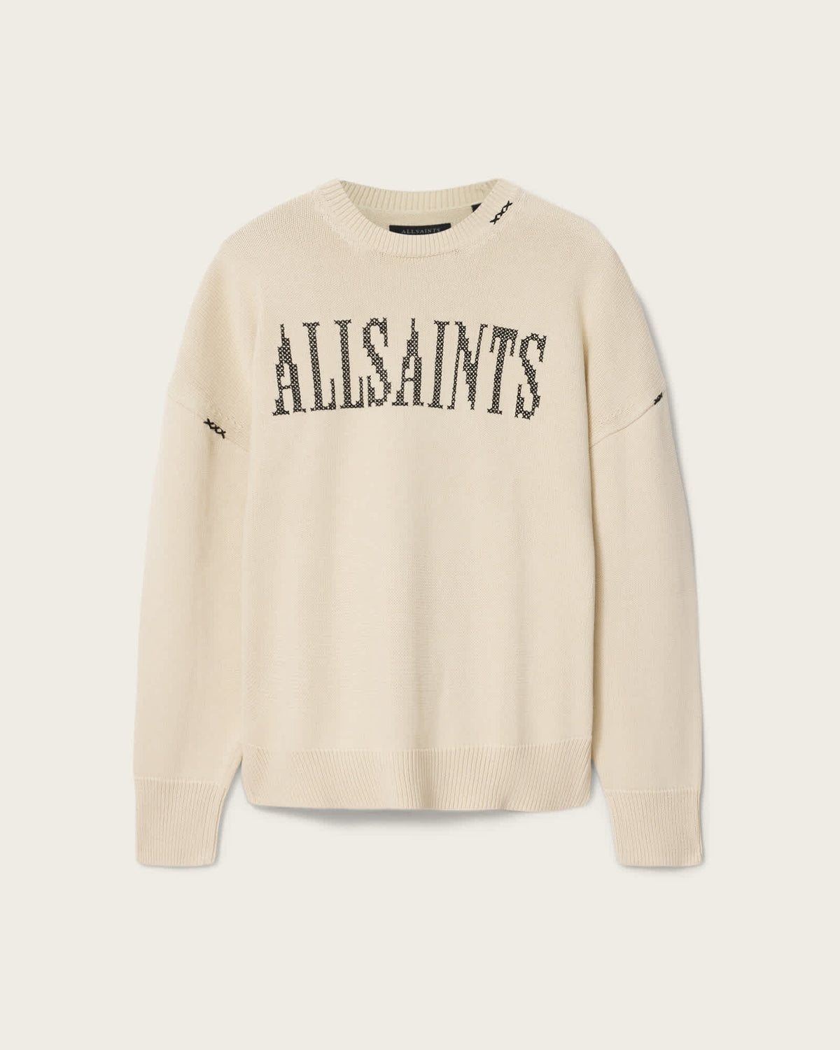 Crossed Oversized Crew Neck Embroidered Jumper ECRU WHITE