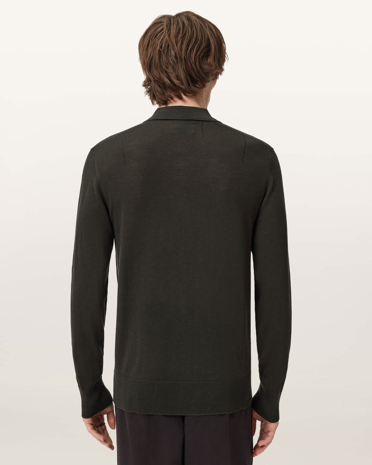 Mode Merino Wool Long-Sleeve Polo Shirt Olive Green