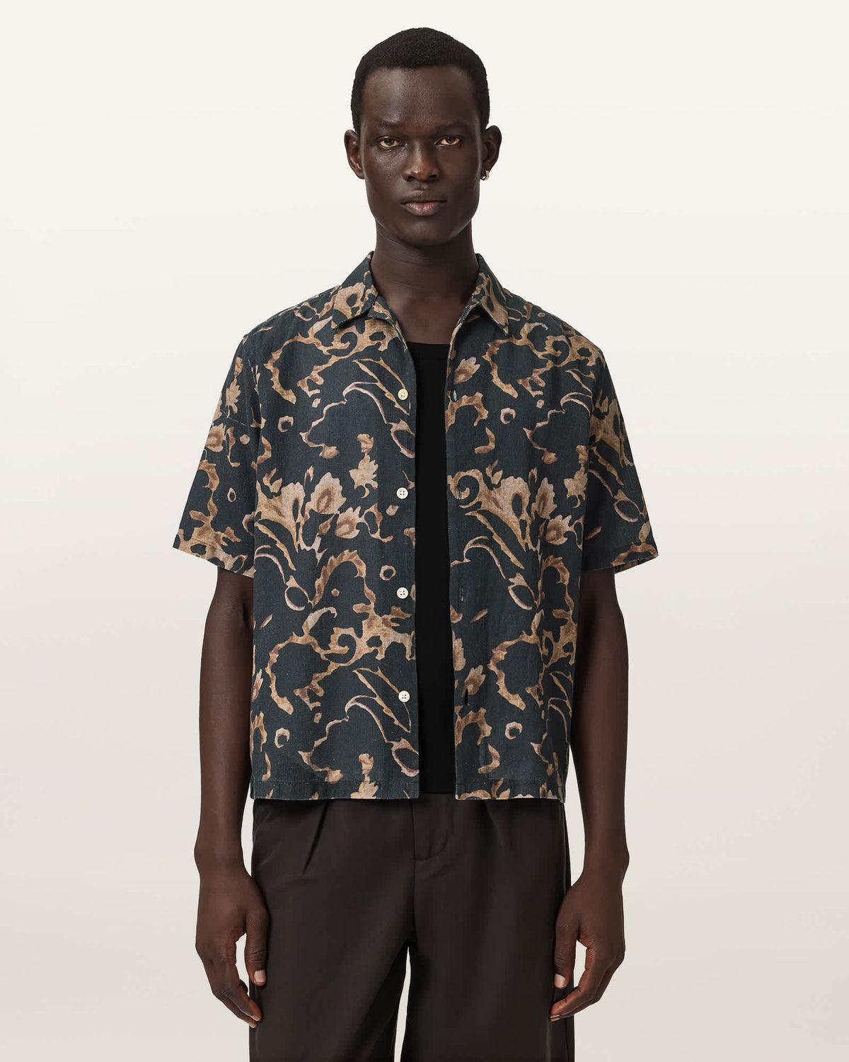 Fortune Short Sleeve Linen Blend Boxy Shirt BANK BROWN