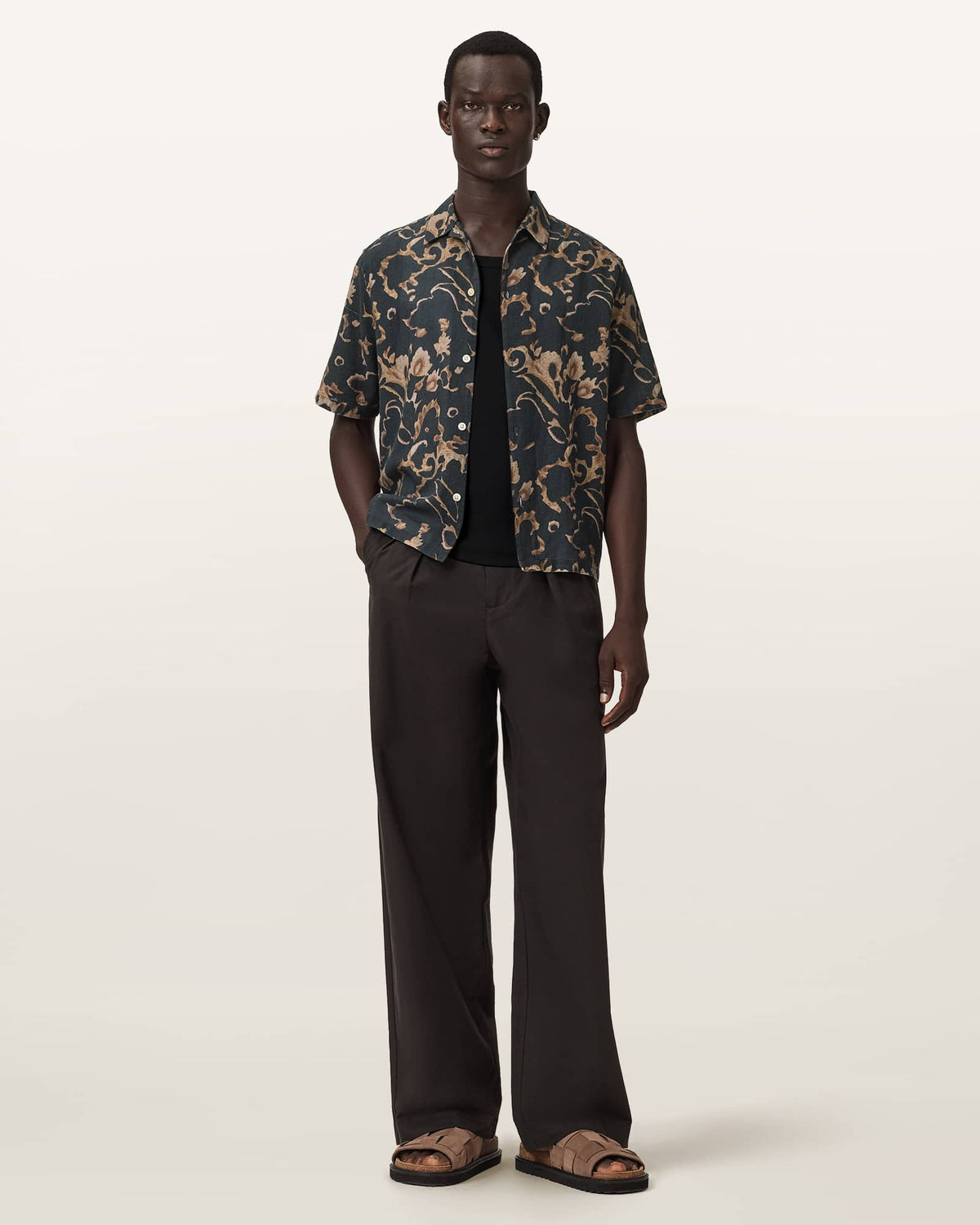 Fortune Short Sleeve Linen Blend Boxy Shirt BANK BROWN