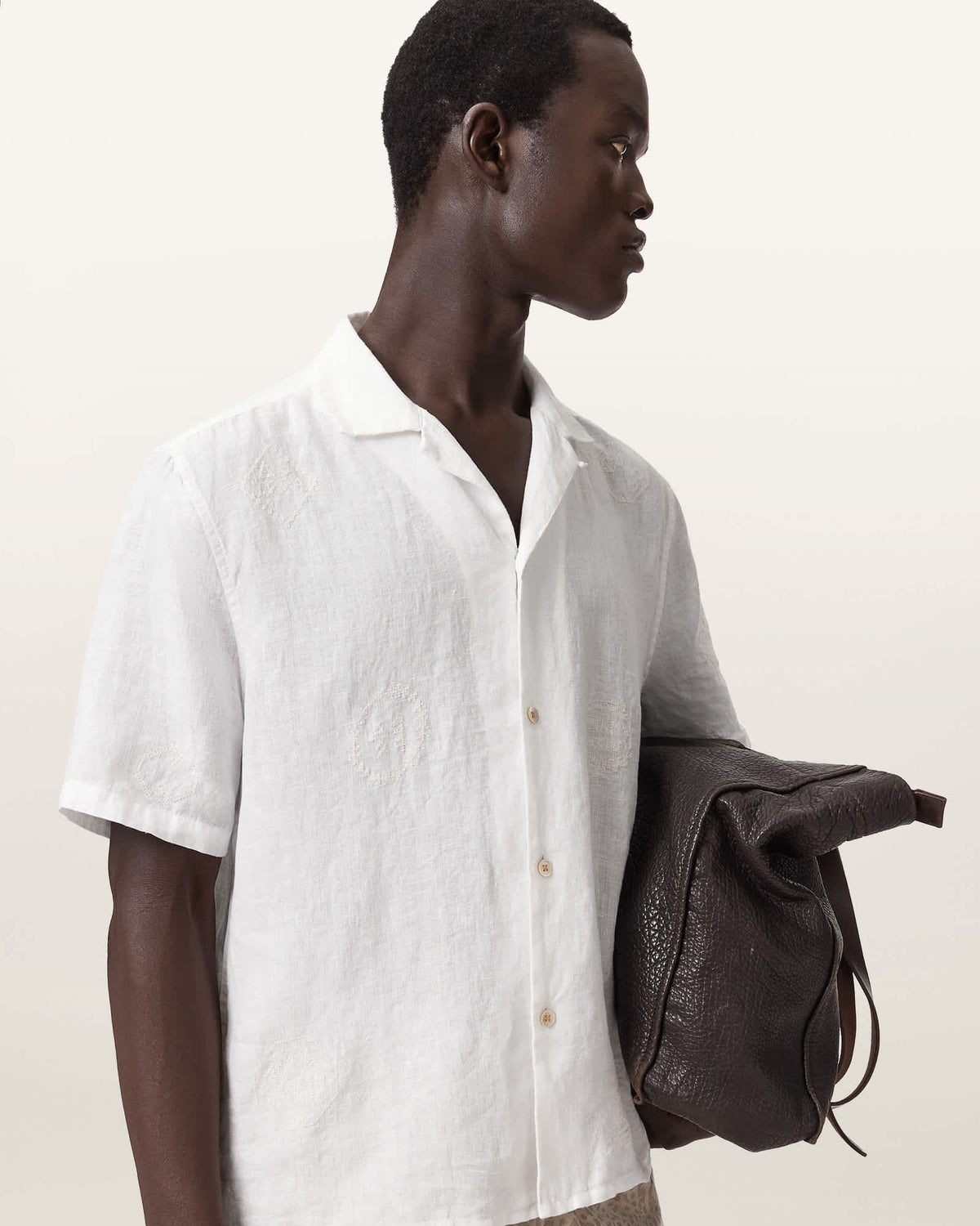 Sepal Short Sleeve Boxy Linen Shirt White