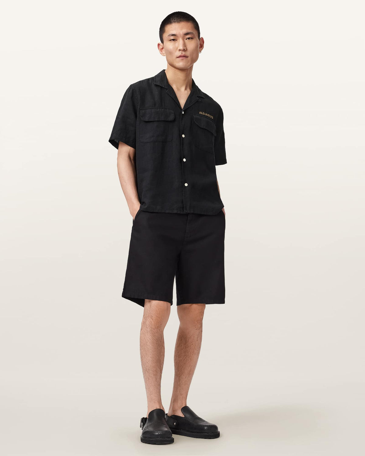 Dunloe Short Sleeve Boxy Linen Shirt Jet Black