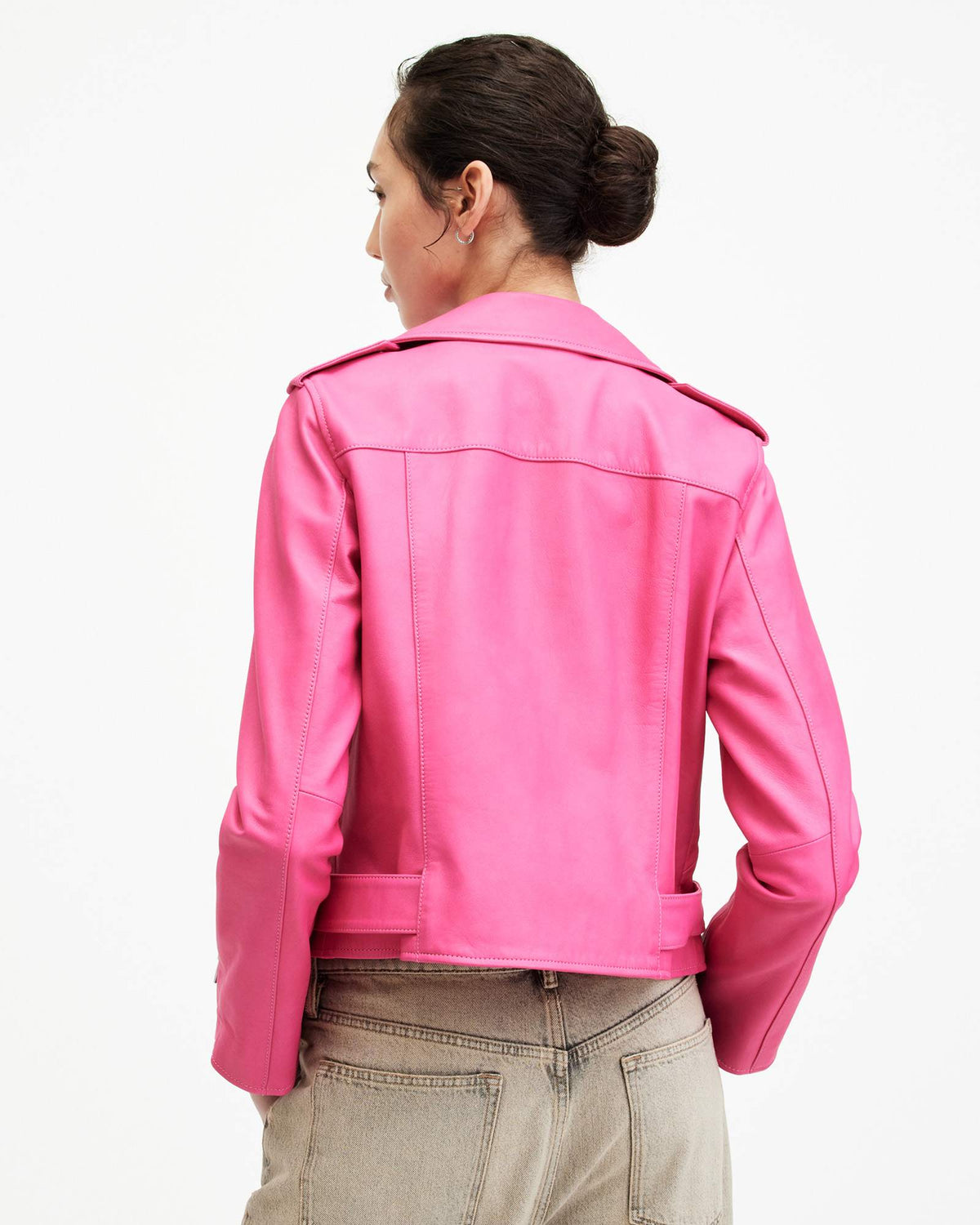 Balfern Leather Biker Jacket Neon Pink
