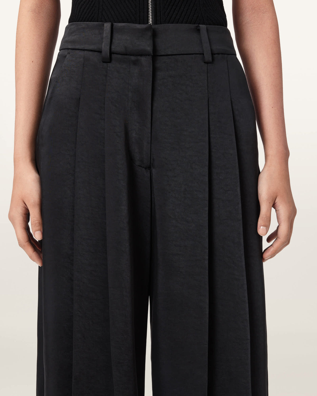 Poppy Satin Straight Leg Trousers Black