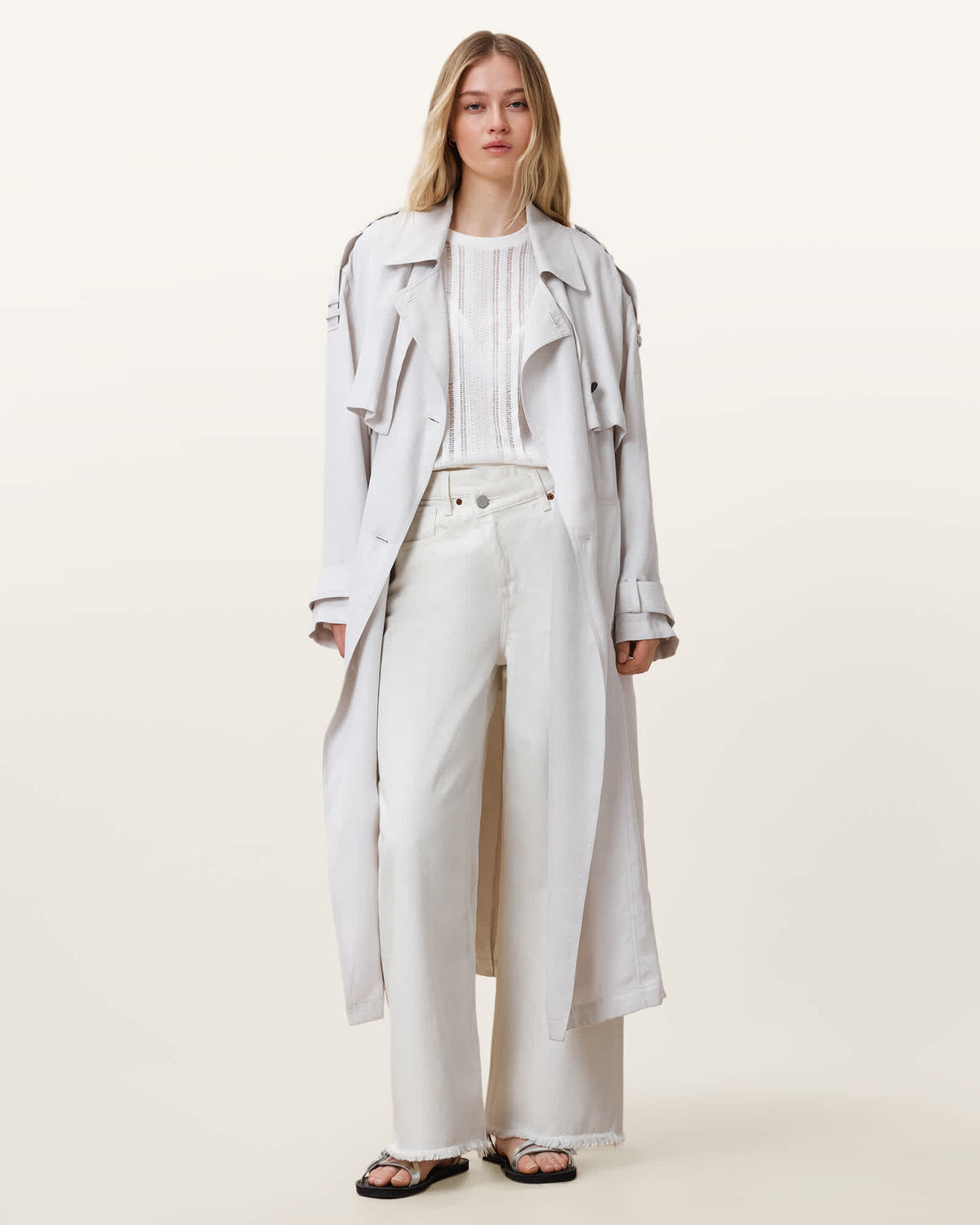 Aki Crossover Wide Leg Denim Jeans Chalk White