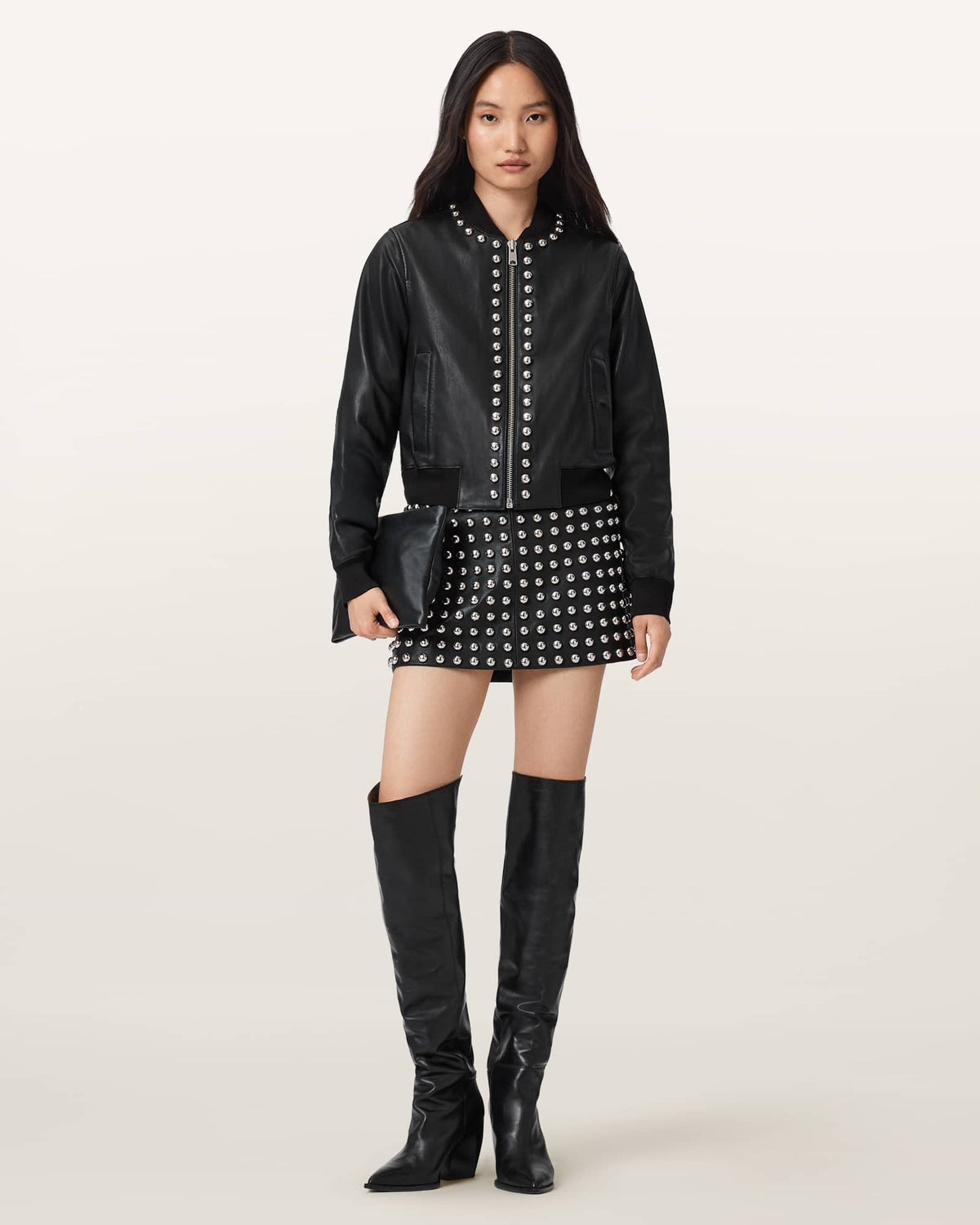 Lea Studded Leather Mini Skirt Black