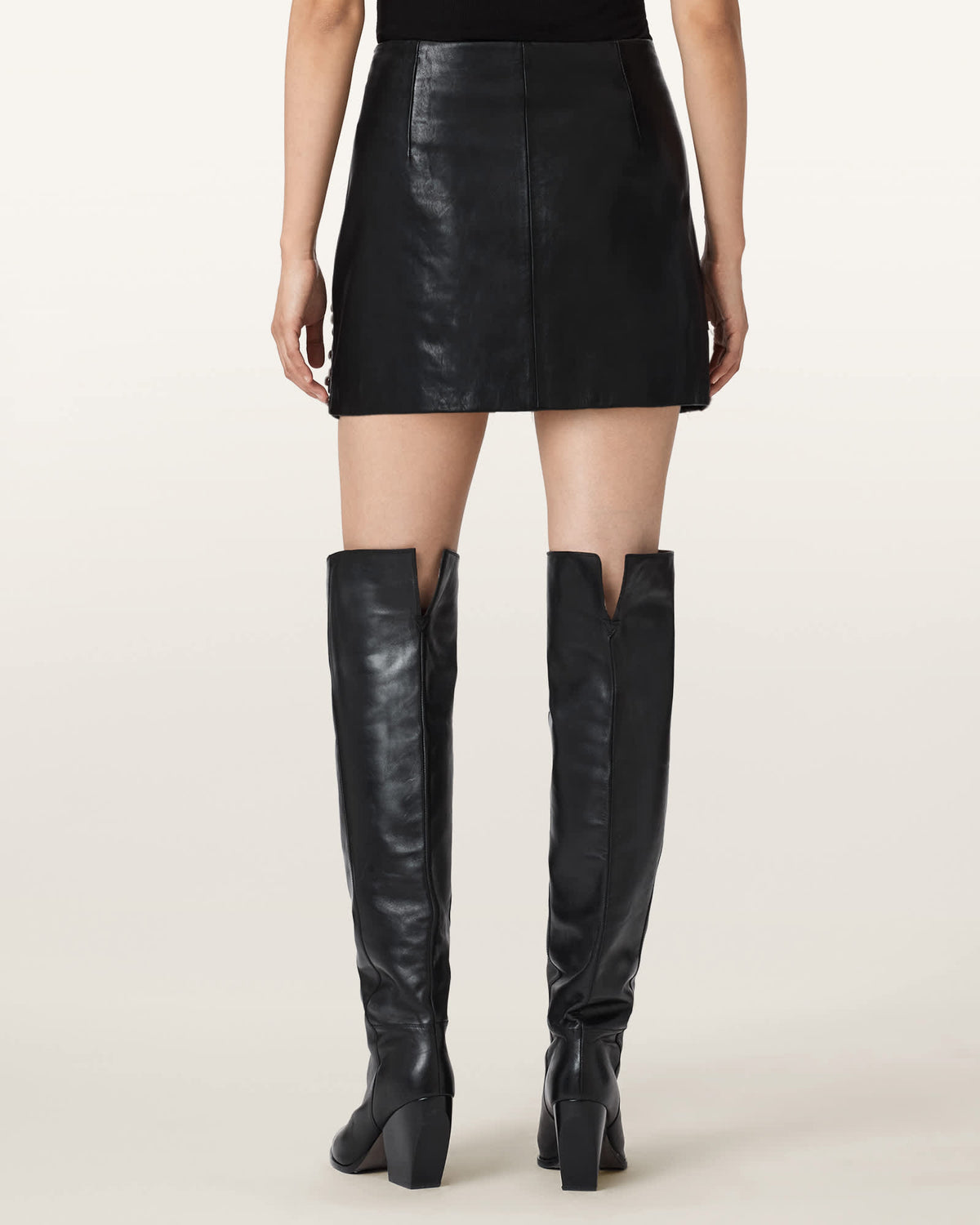 Lea Studded Leather Mini Skirt Black