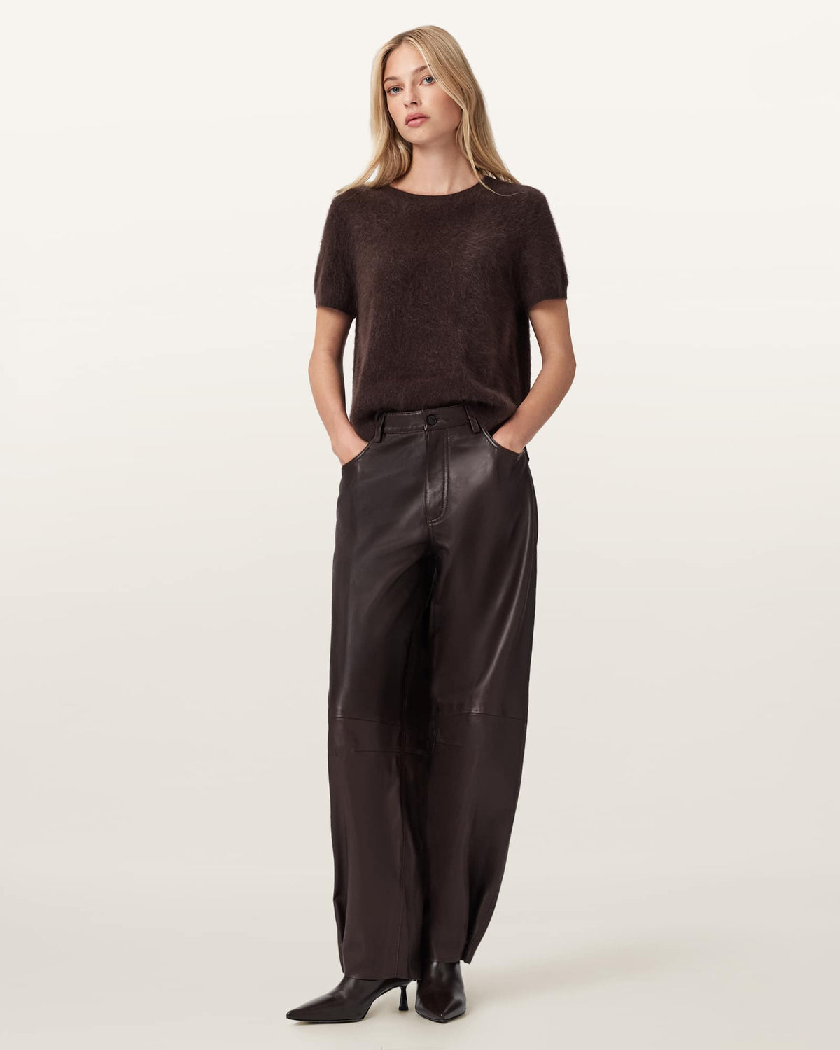 Jett Wide Leg Leather Trousers Bitter Brown