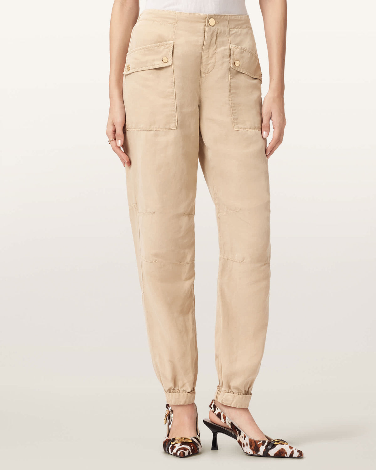 Val Cargo Linen Blend Trousers Taupe Brown