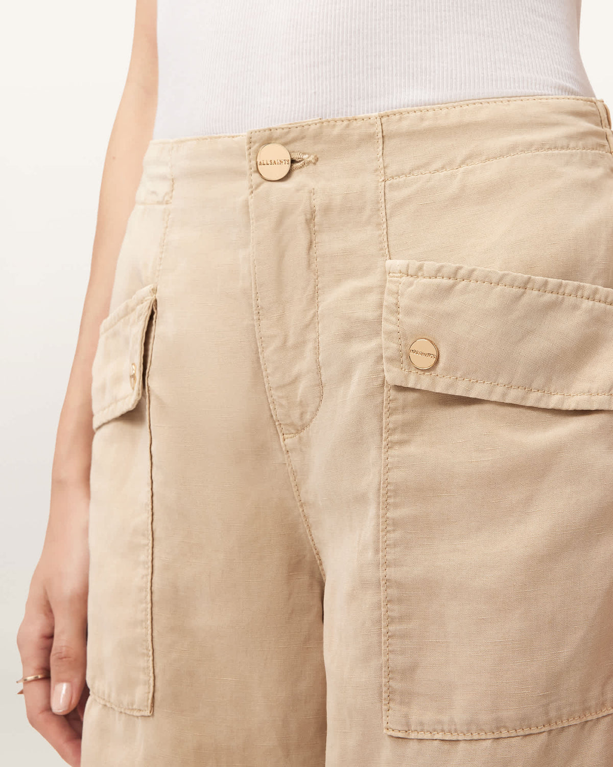 Val Cargo Linen Blend Trousers Taupe Brown