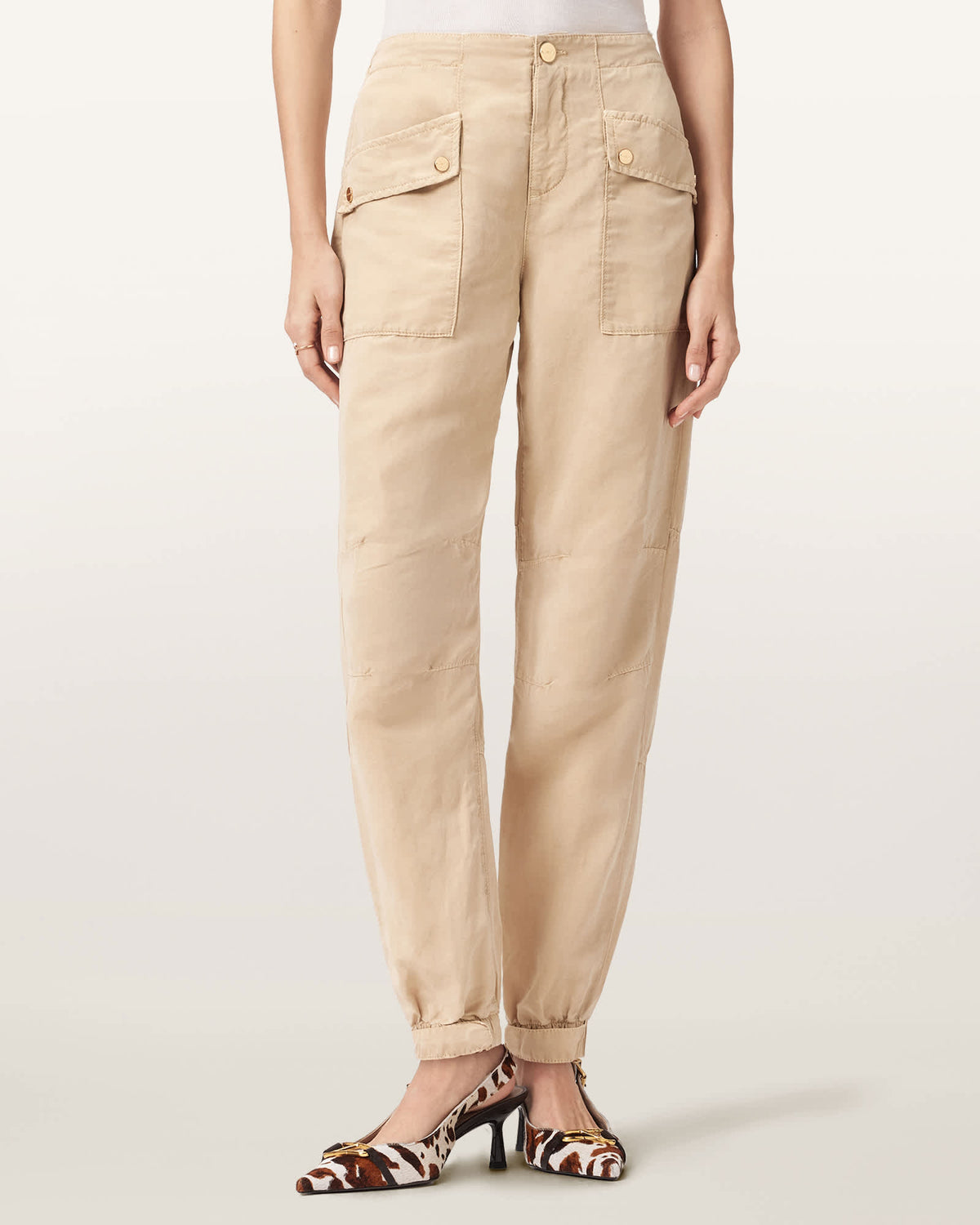 Val Cargo Linen Blend Trousers Taupe Brown
