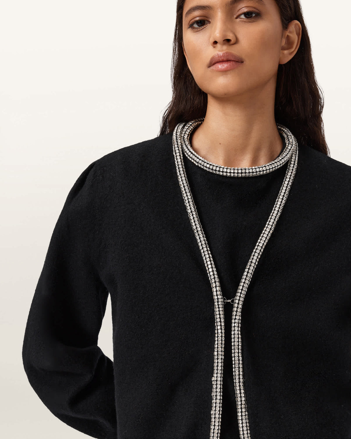 Odell Embellished Wool Cardigan Black