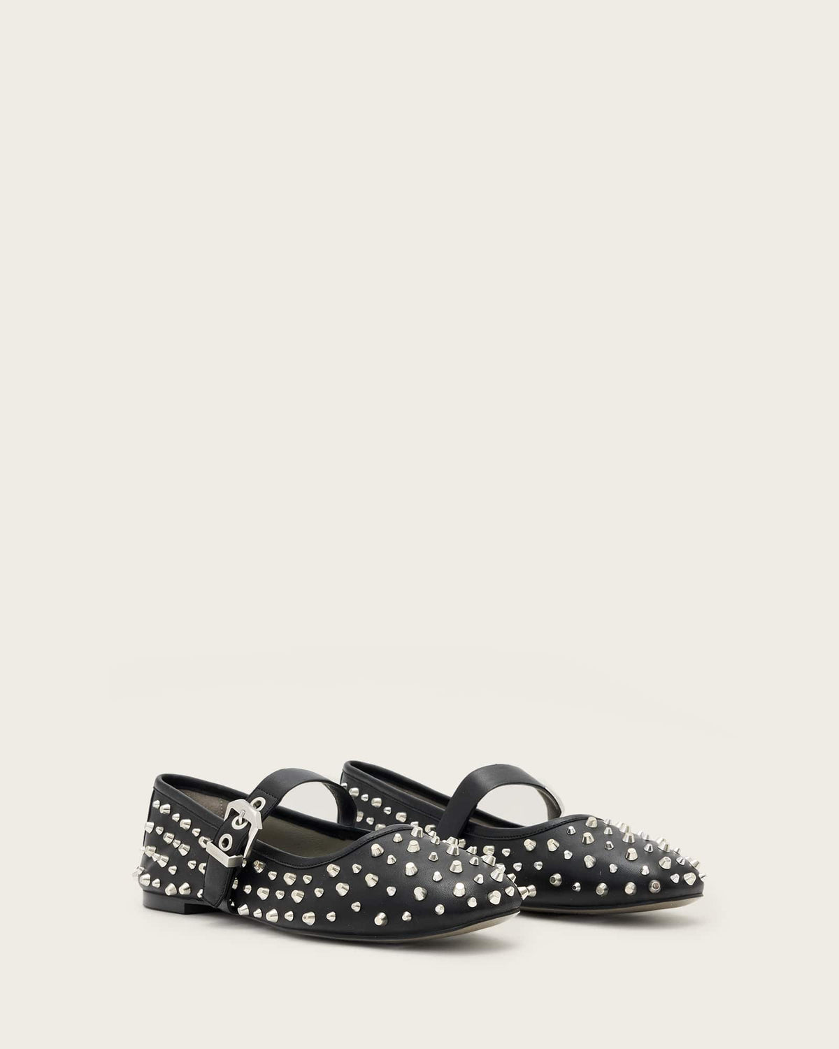 Holly Leather Stud Ballet Flats Black