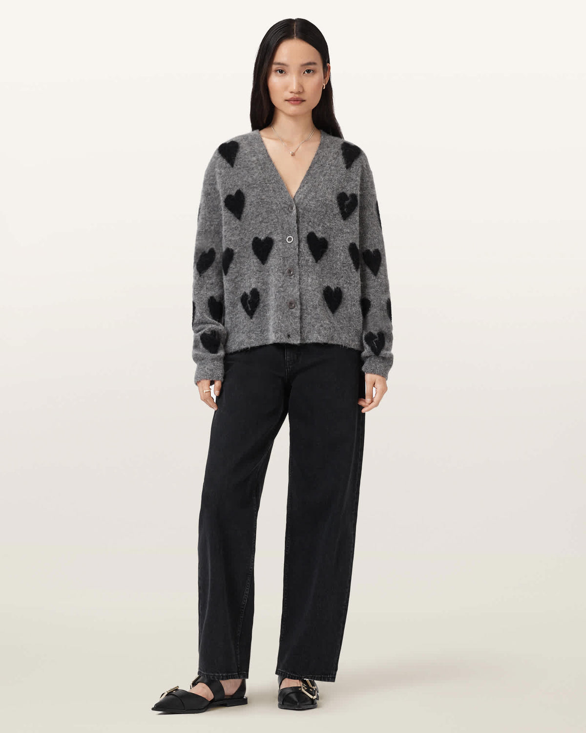 Amora Jacquard Brushed Cardigan Grey/Black
