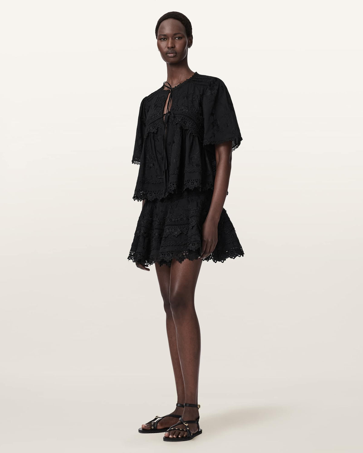 Lillith Embroidered Short Sleeve Top Black