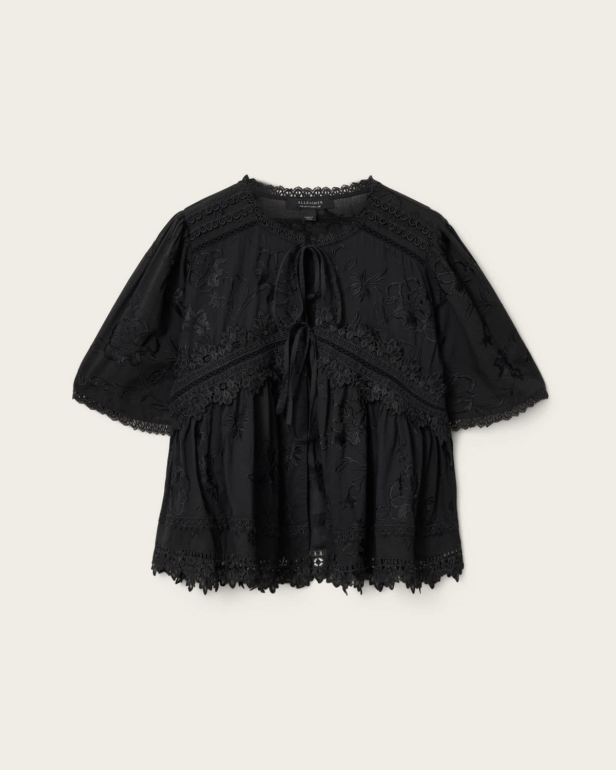 Lillith Embroidered Short Sleeve Top Black