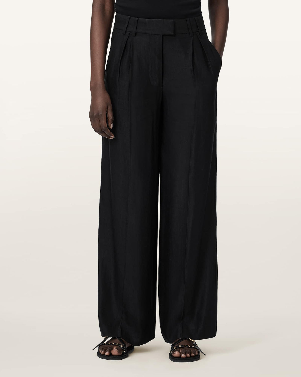 Charley Relaxed Fit Linen Blend Trousers Black