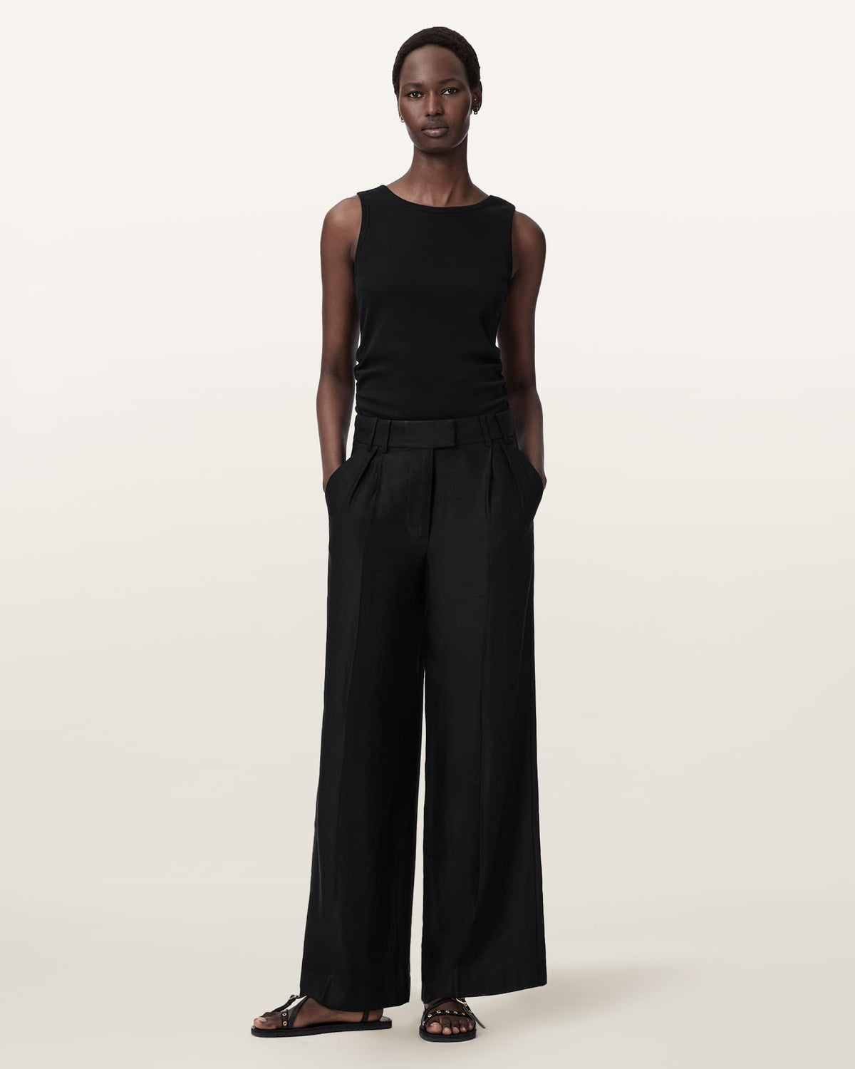 Charley Relaxed Fit Linen Blend Trousers Black