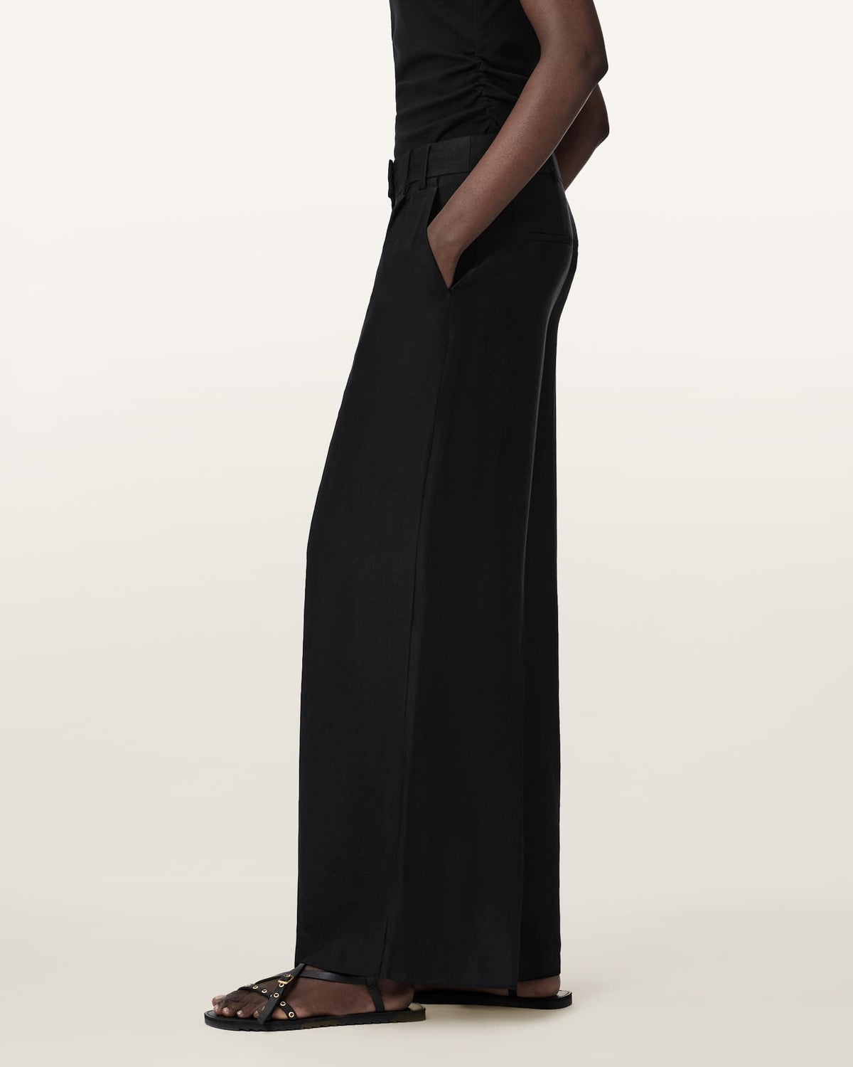 Charley Relaxed Fit Linen Blend Trousers Black