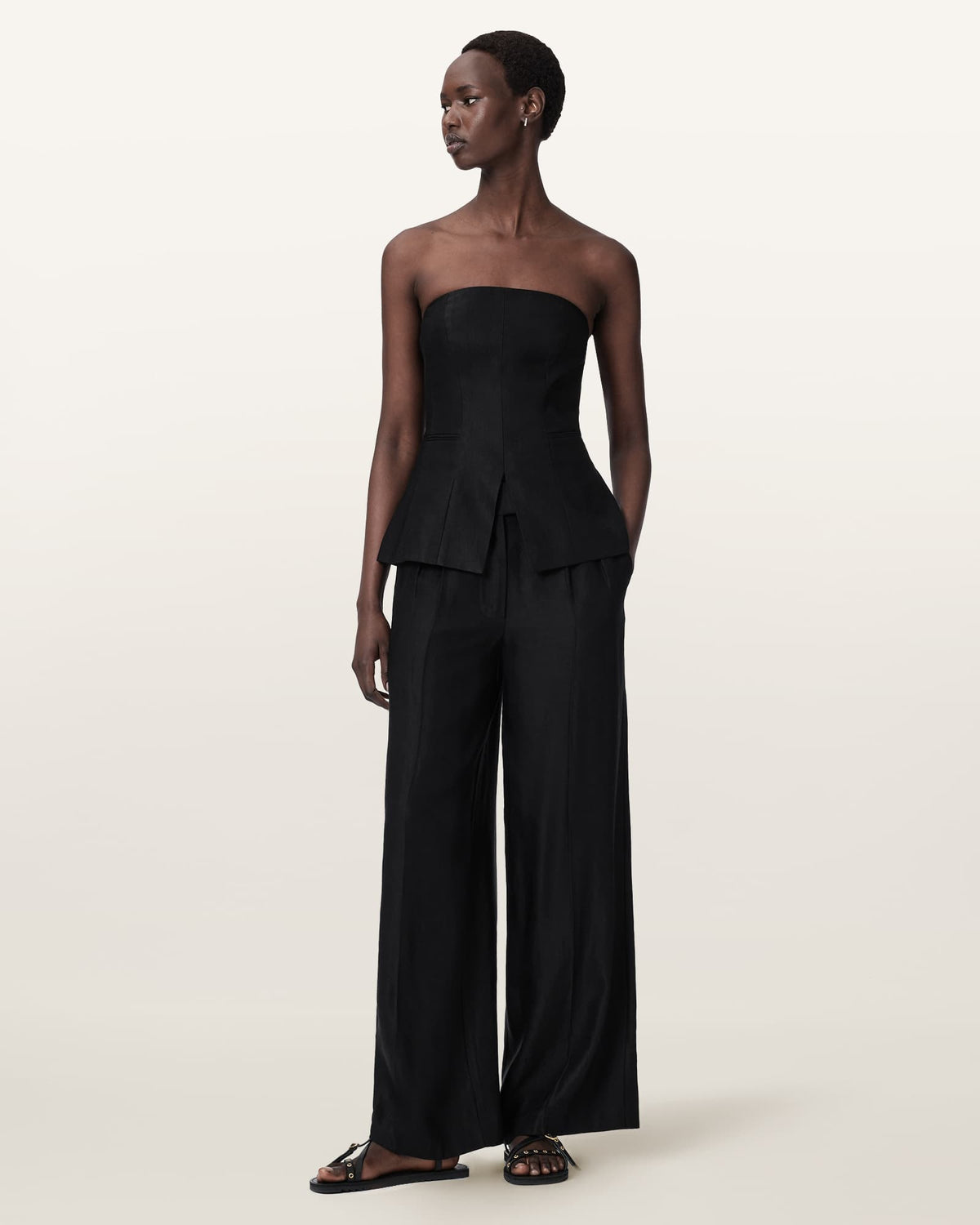 Charley Bodycon Fit Linen Blend Bodice Black