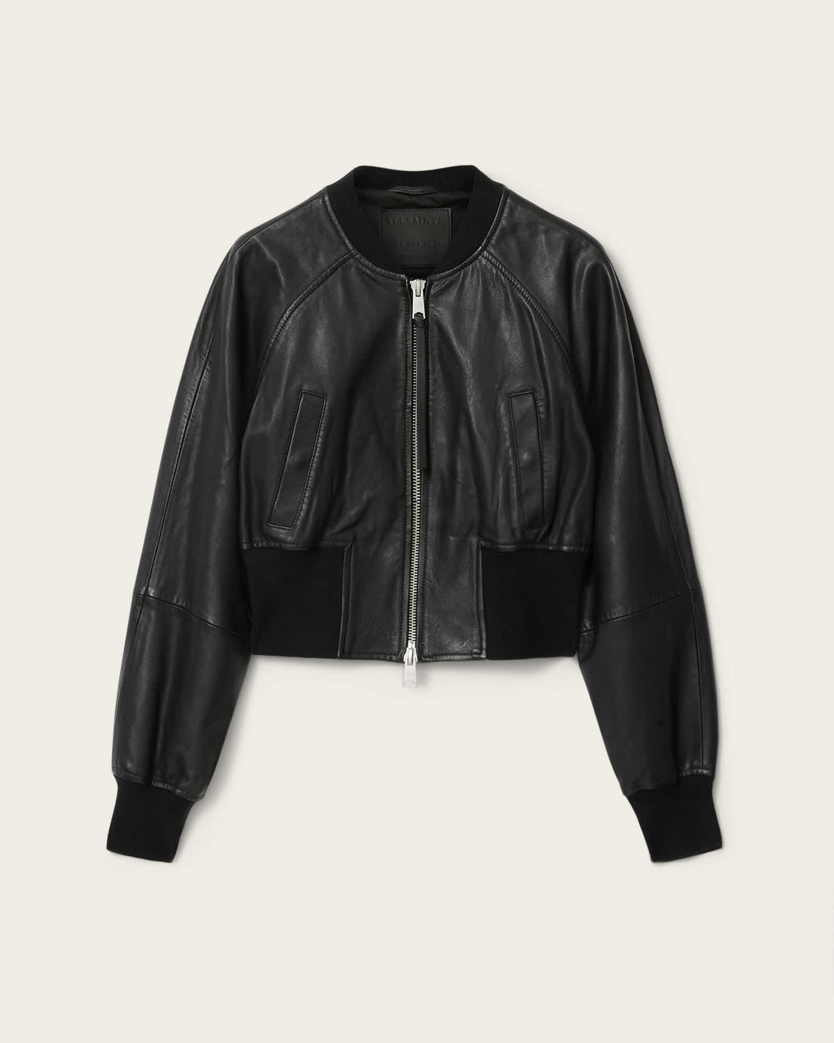 Suri Cropped Leather Bomber Jacket Black