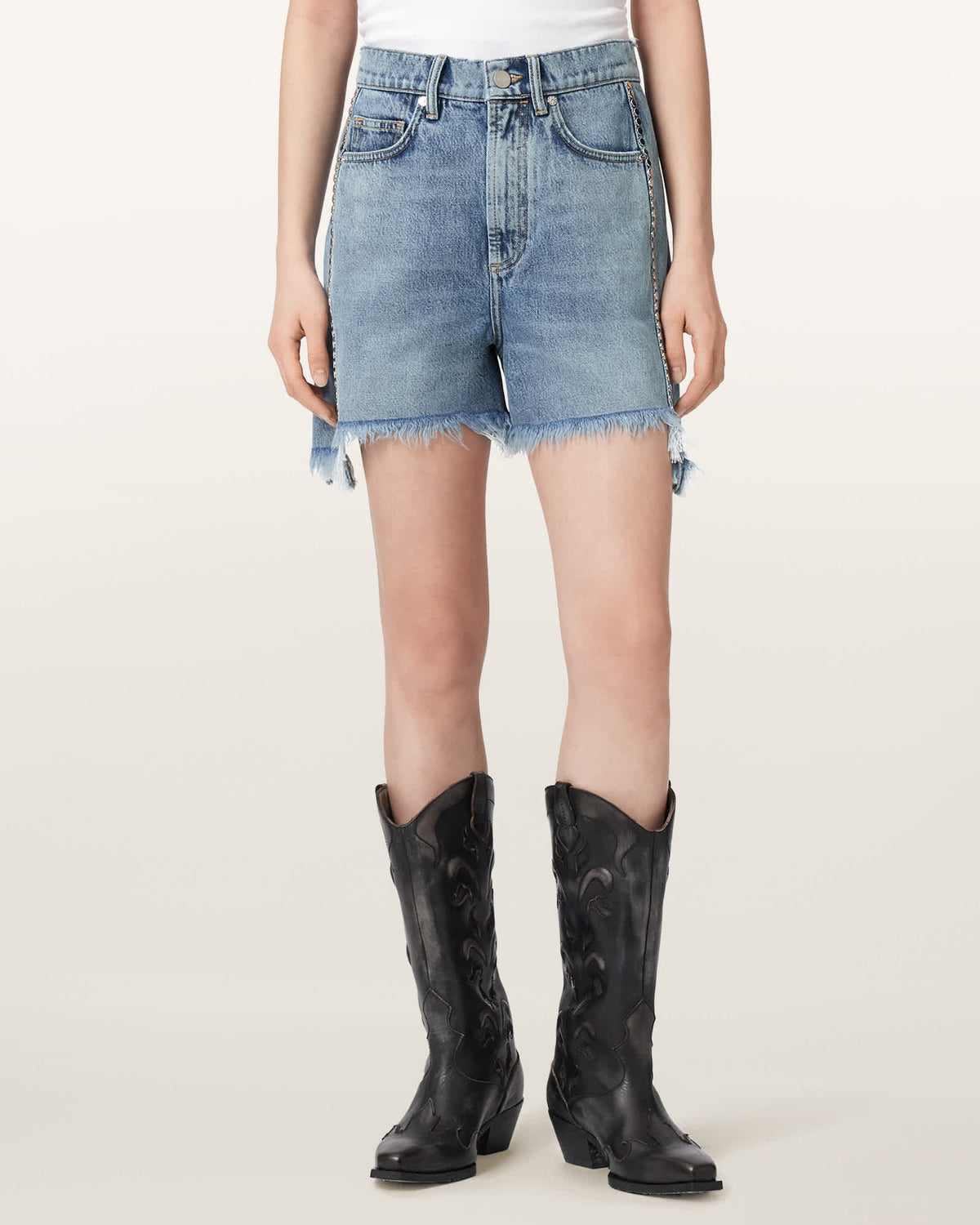 Frankie Studded Denim Shorts Vintage Indigo