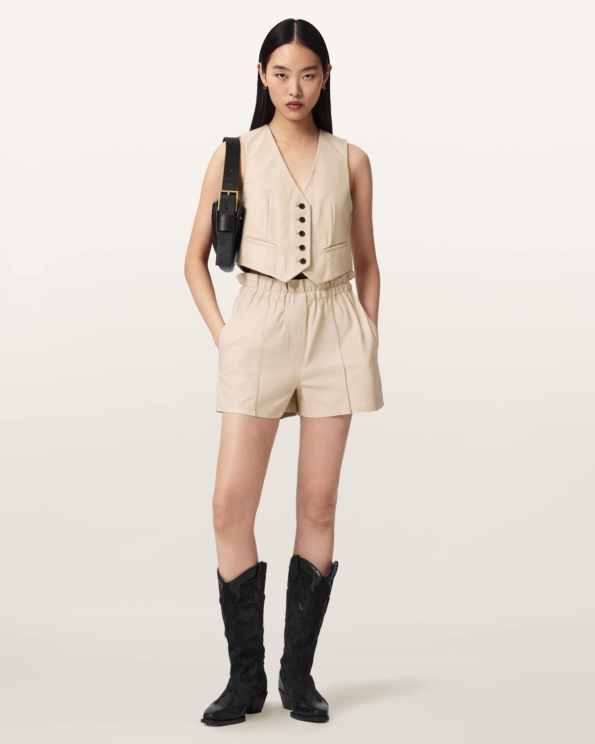 Fran High Rise Leather Shorts ANTIQUE WHITE