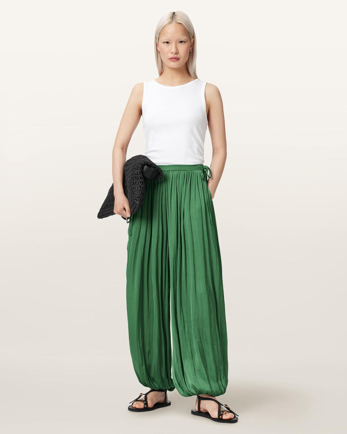 Eshe Loose Fit Satin Trousers APPLE GREEN