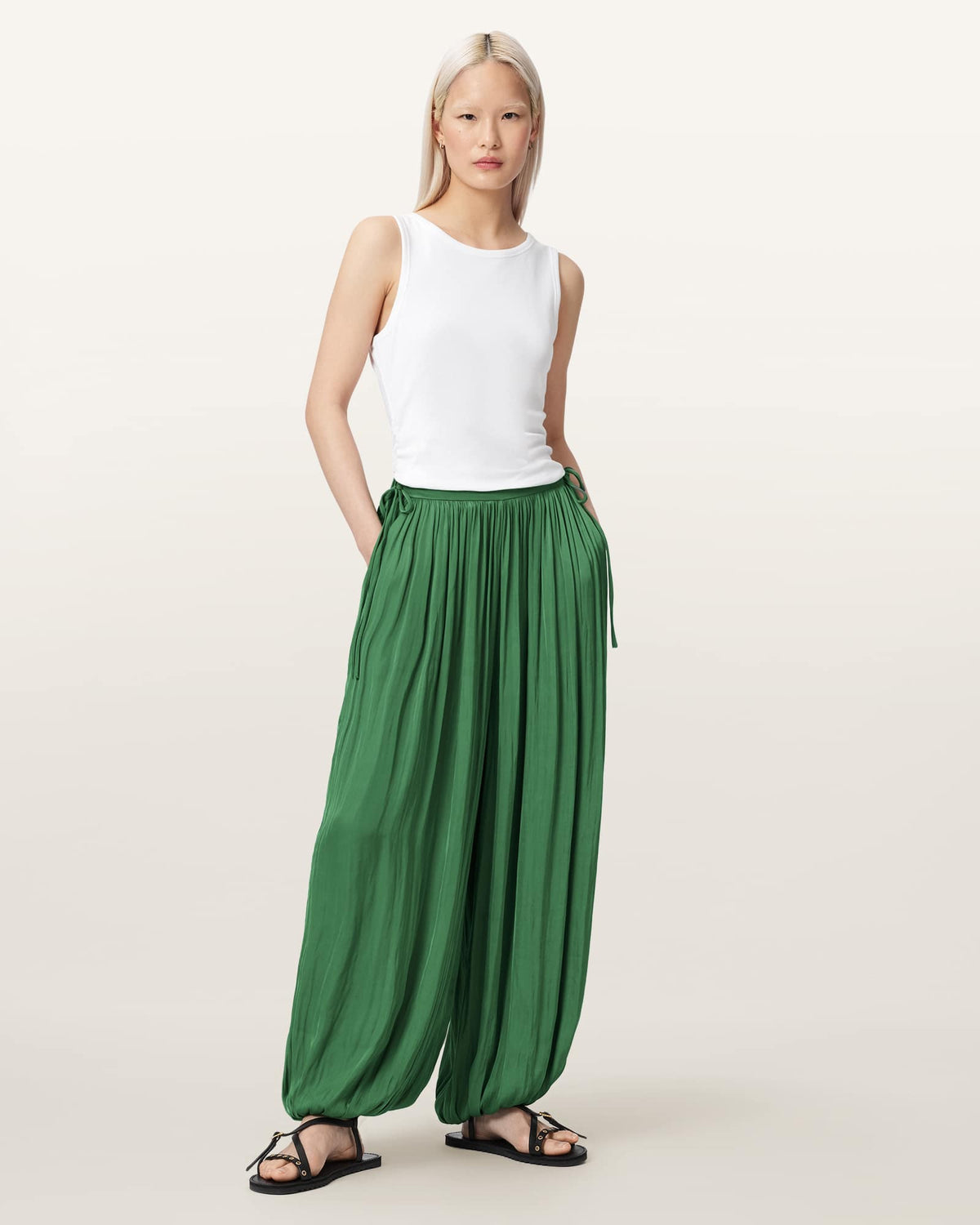 Eshe Loose Fit Satin Trousers APPLE GREEN