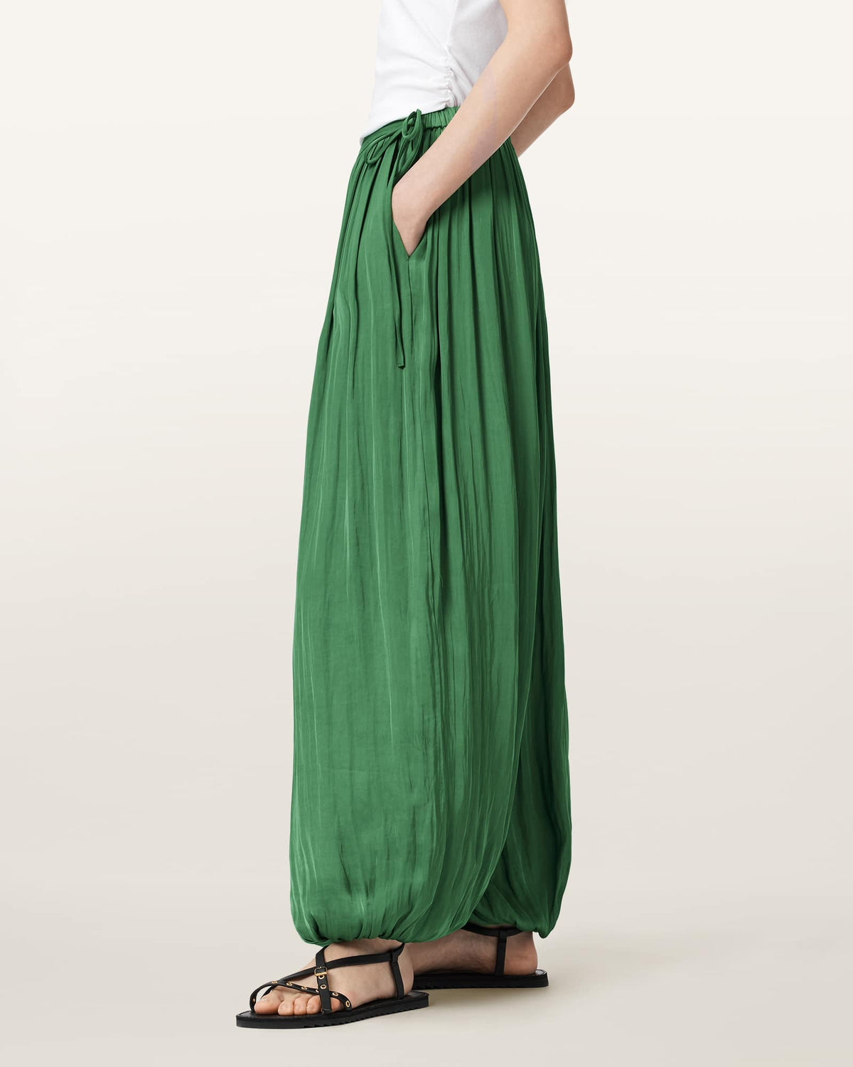 Eshe Loose Fit Satin Trousers APPLE GREEN