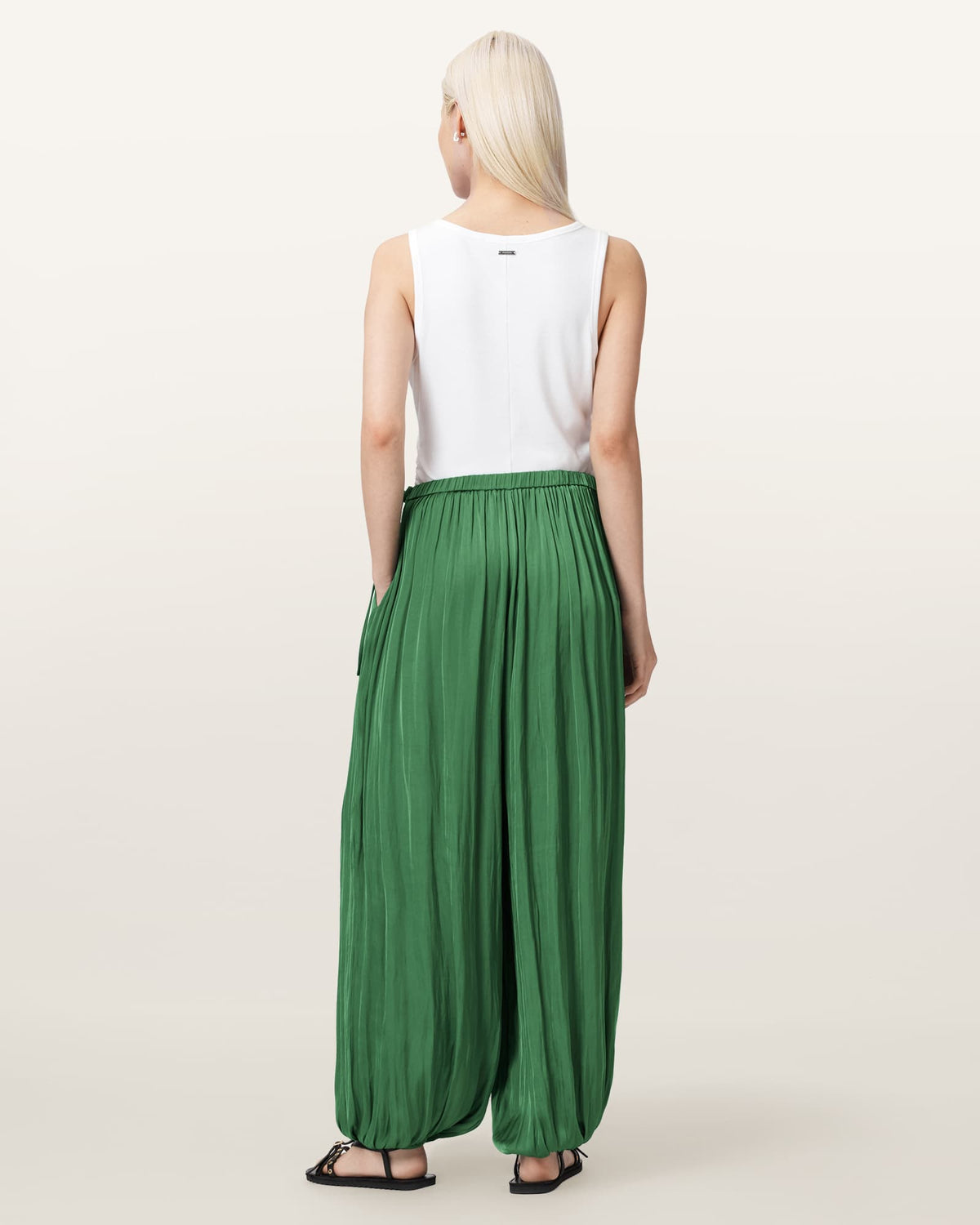 Eshe Loose Fit Satin Trousers APPLE GREEN