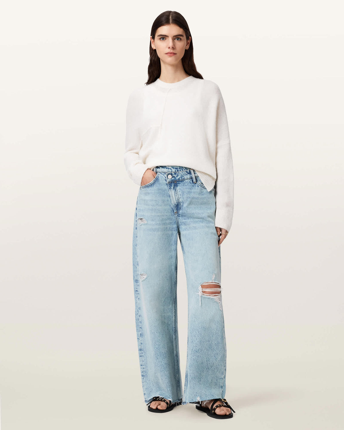Aki Mid Rise Crossover Jeans DESTROY LIGHT BLUE
