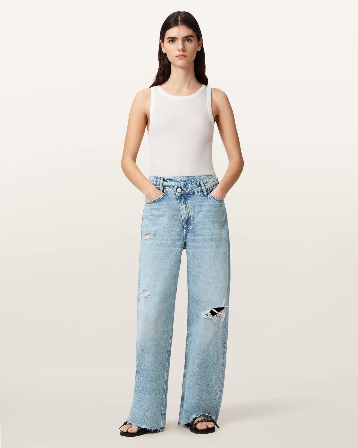 Aki Mid Rise Crossover Jeans DESTROY LIGHT BLUE