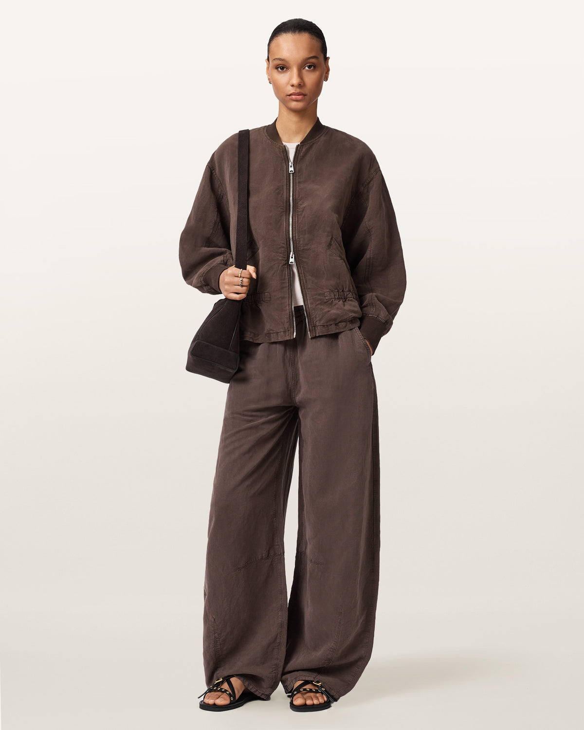 Sofi Linen Blend Drawstring Bomber Jacket