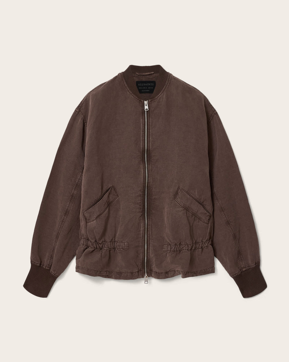 Sofi Linen Blend Drawstring Bomber Jacket PLUM BROWN