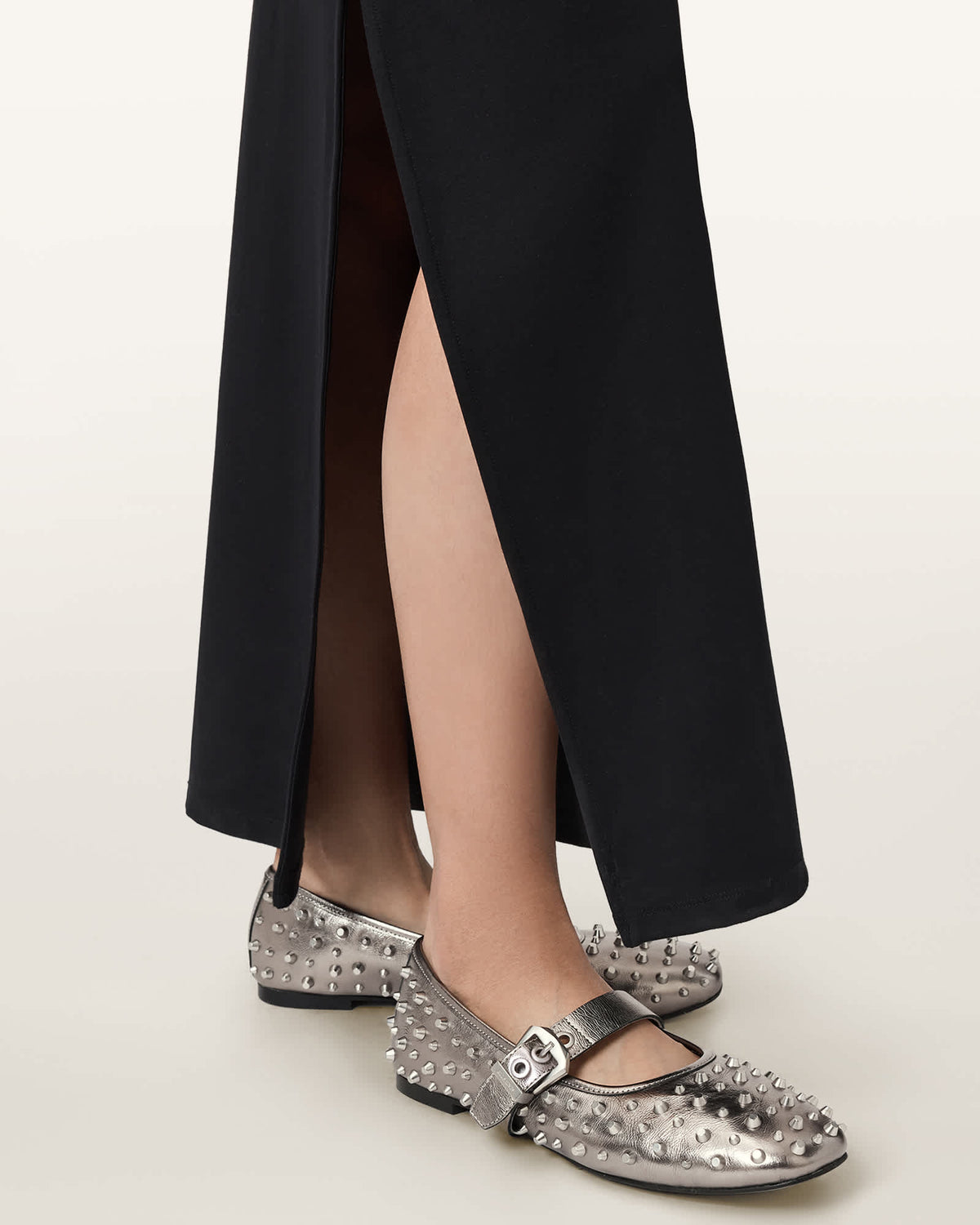 Holly Leather Stud Ballet Flats Gunmetal Grey
