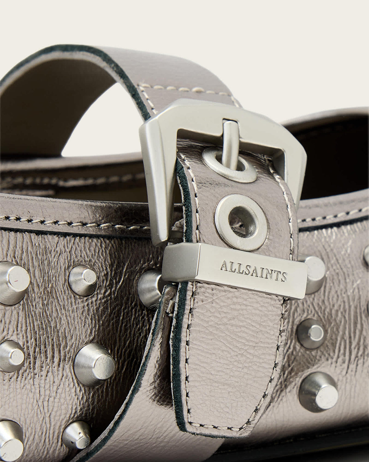Holly Leather Stud Ballet Flats Gunmetal Grey
