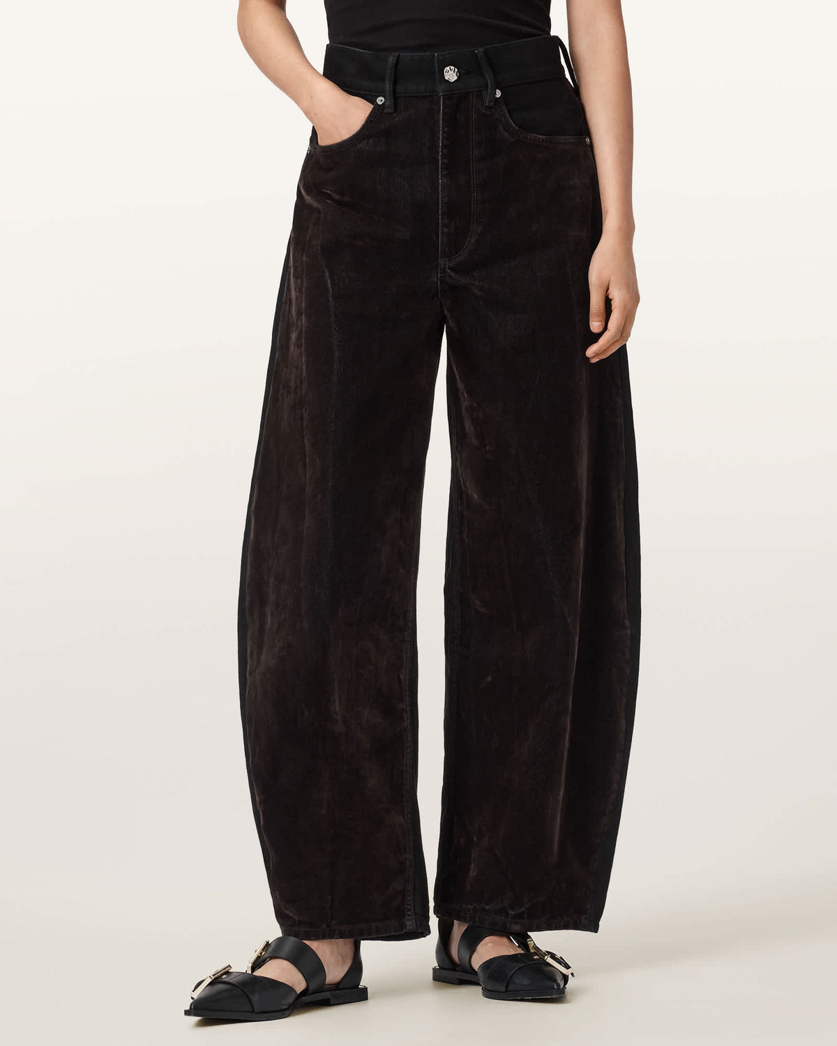 Helena Barrel Leg Flocked Jeans COCOA BROWN