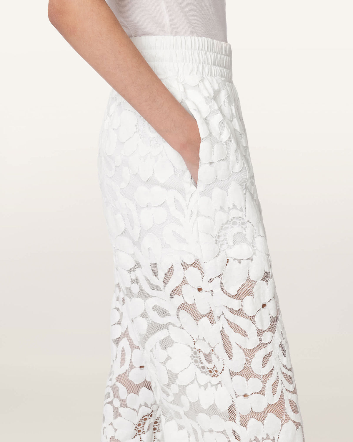 Amelie Straight Leg Lace Trousers Optic White