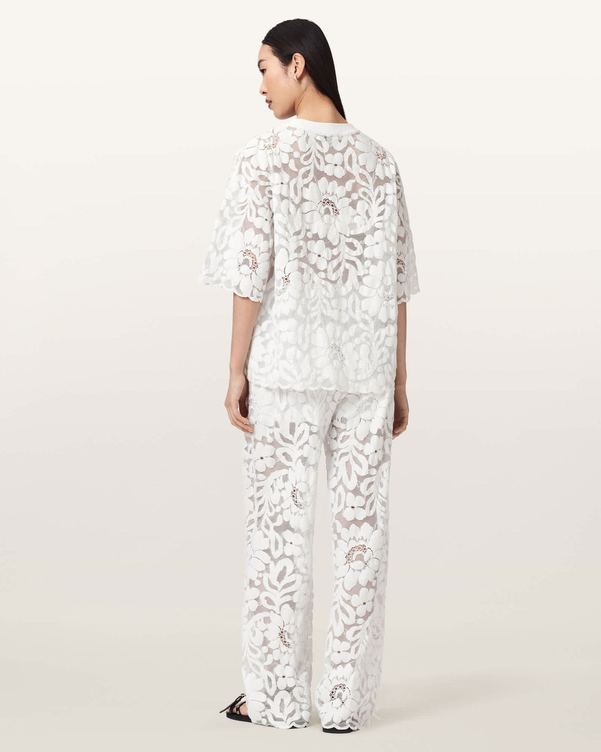 Amelie Straight Leg Lace Trousers Optic White