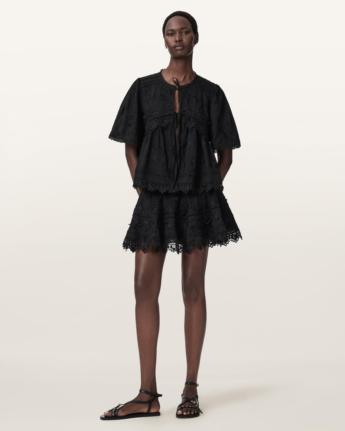 Lillith Embroidered Mini Skirt Black