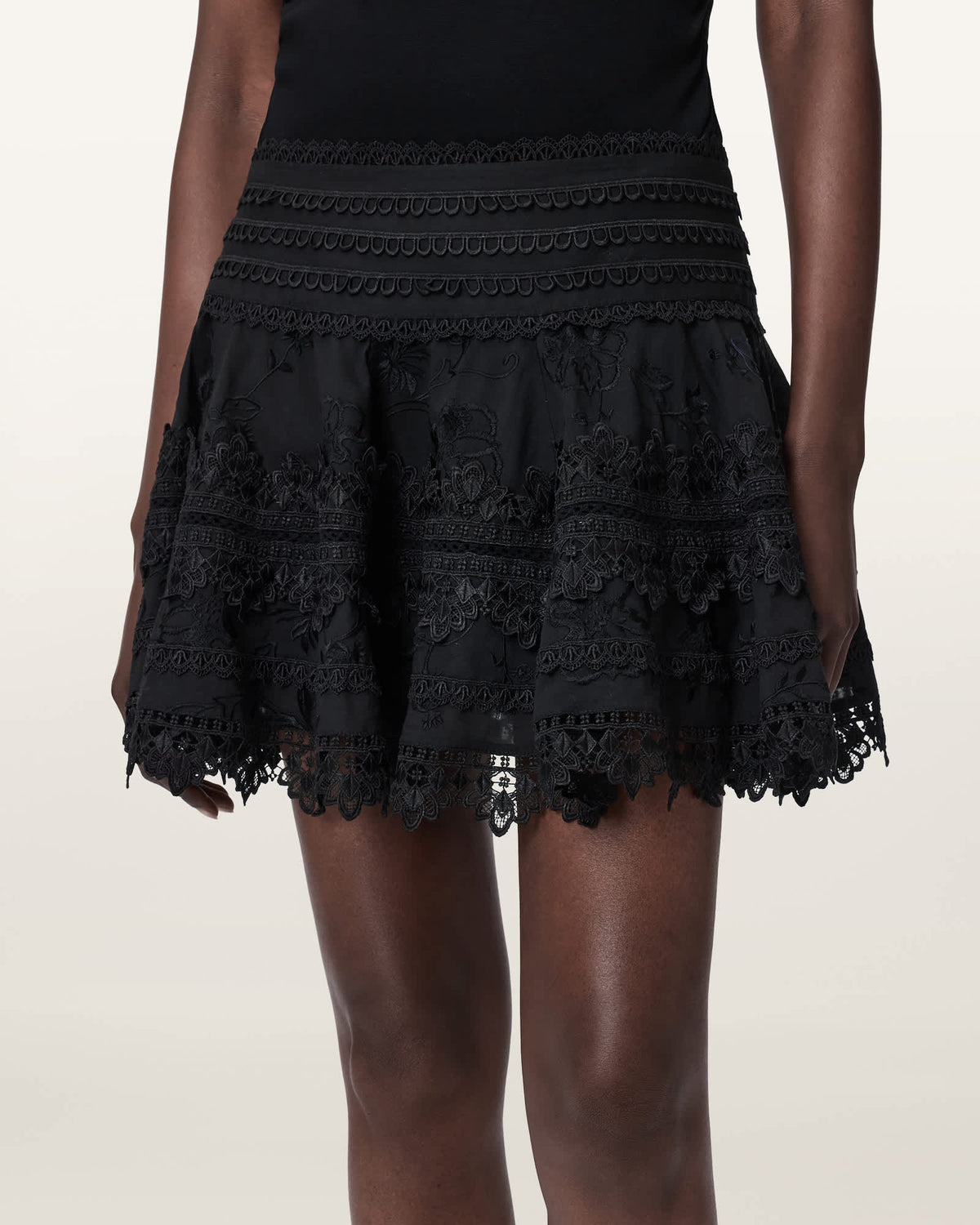 Lillith Embroidered Mini Skirt Black