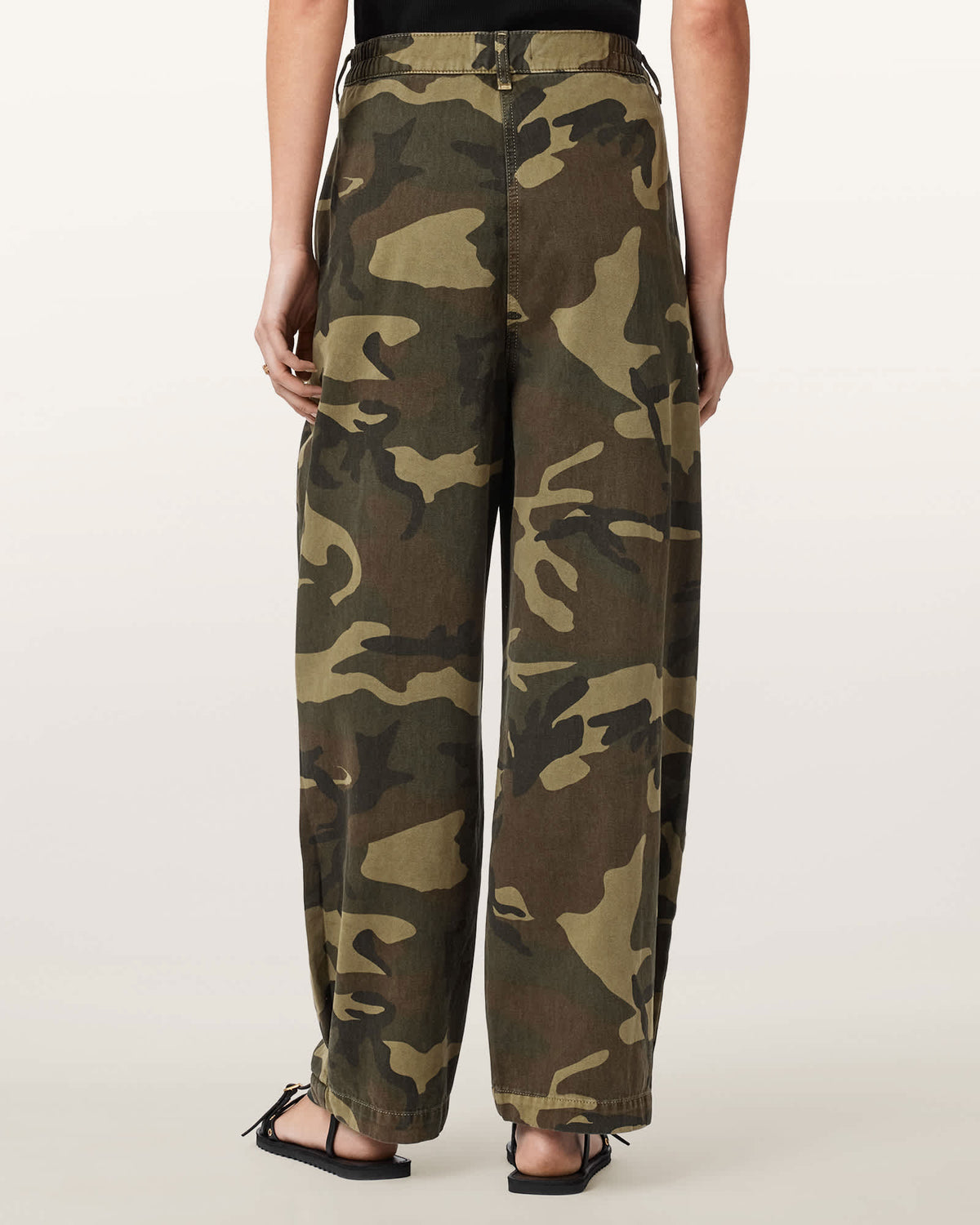 Becca Camo Denim Barrel Leg Trousers CAMO GREEN